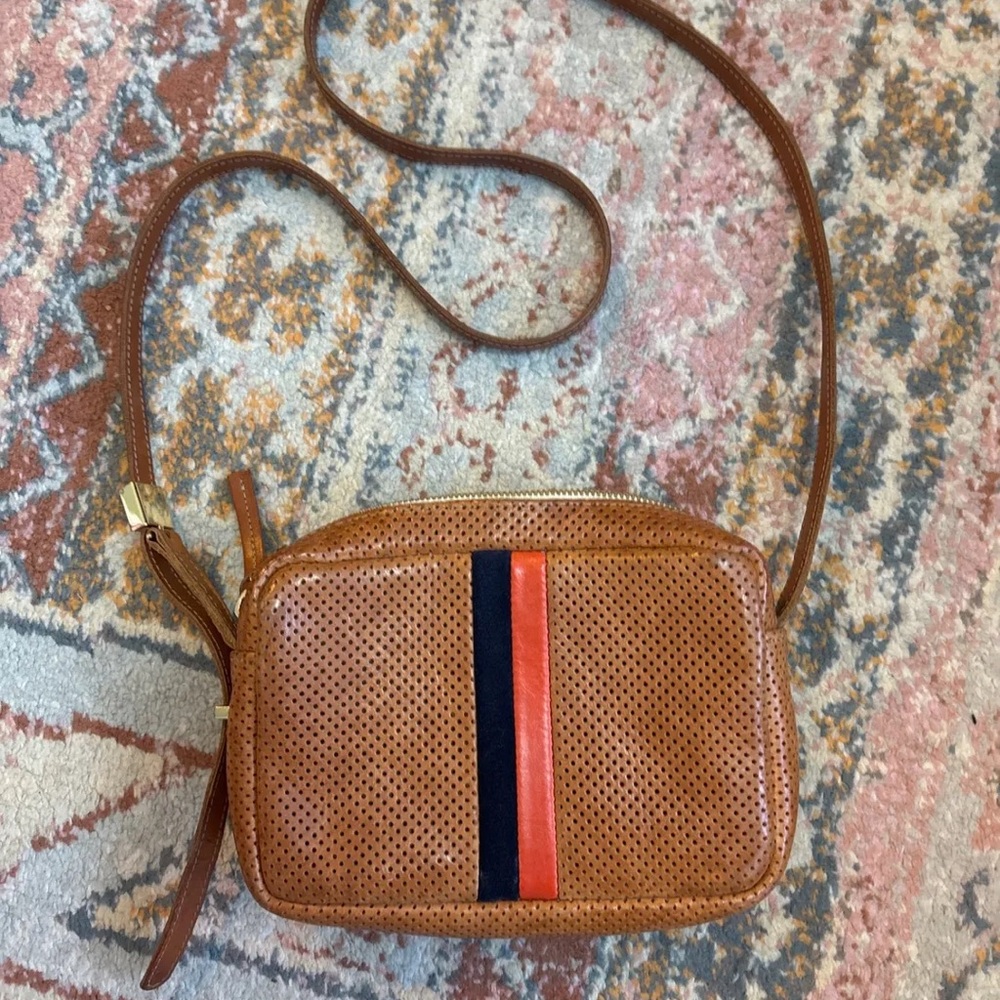 Brown Midi Sac Perforated Leather Red Blue French Striped